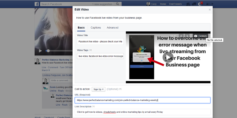 how to add custom thumbnail to Facebook live video