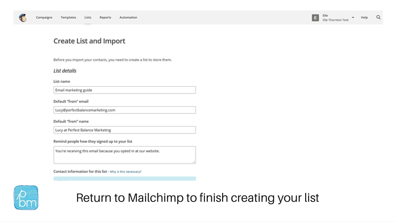 how to create a list in mailchimp