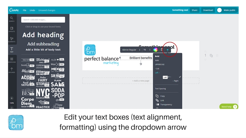 how to format text in canva