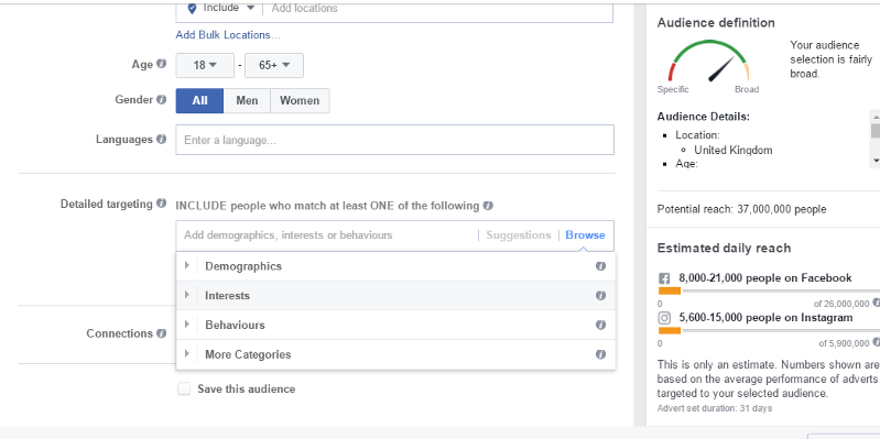 facebook audience options