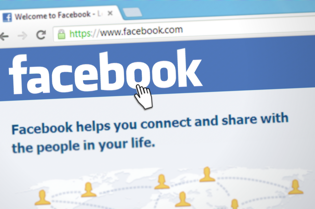 facebook social network open on laptop